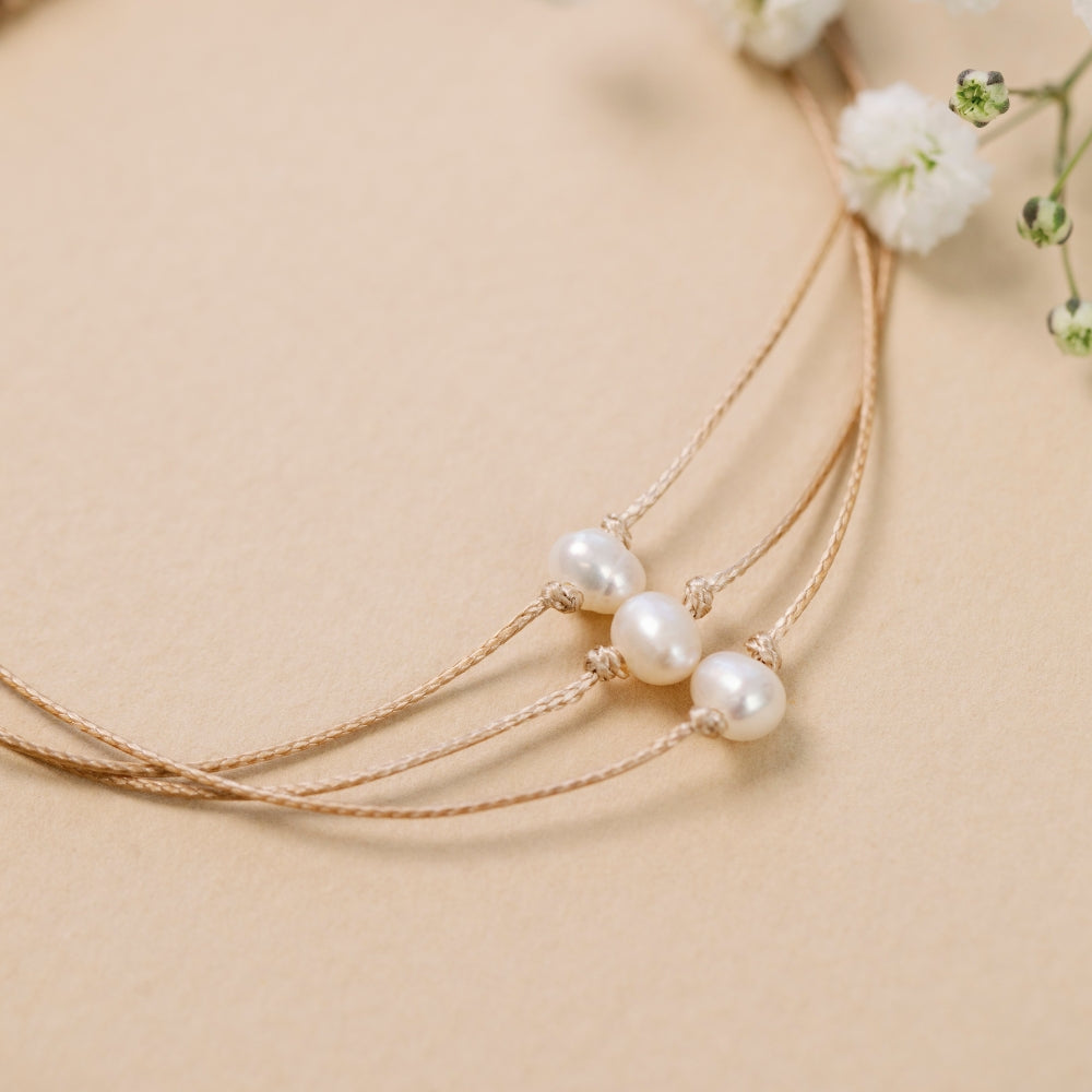 Grit Grace Gratitude - three pearls - mantra string thread bracelet