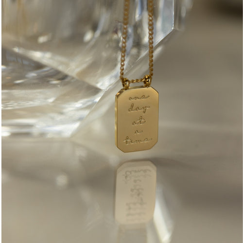 One Day At A Time - note to self mantra personal message dainty pendant necklace - Mantra by MantraBand