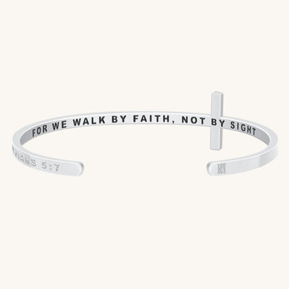 Cross Bracelet - Bible Verse Corinthians 2:7 - For We Walk By Faith Not By Sight - Mantra by MantraBand