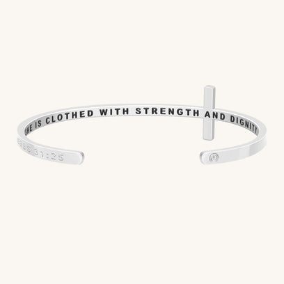 Cross Bracelet - Bible Verse Proverbs 31:25 - She Is Clothed With Strength And Dignity - Mantra by MantraBand