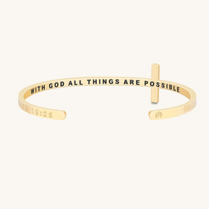 Cross Bracelet - Bible Verse Matthew 19:26 - With God All Things Are Possible - Mantra by MantraBand