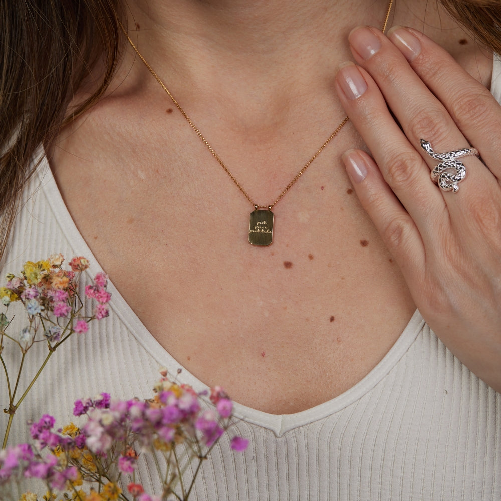 Grit Grace Gratitude - note to self mantra personal message dainty pendant necklace - Mantra by MantraBand