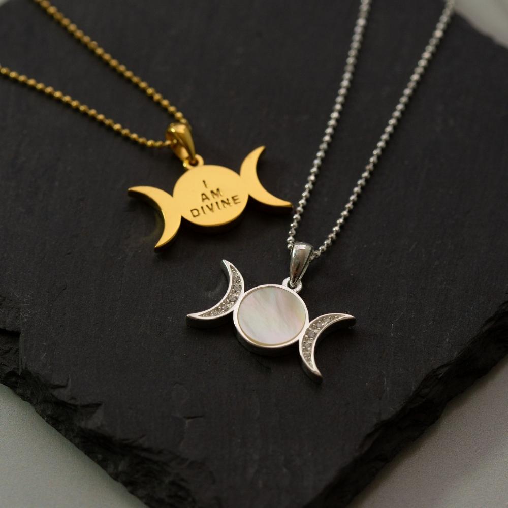 Goddess Triple Moon  Necklace - I Am Divine - Mantra Brand Talisman Jewelry