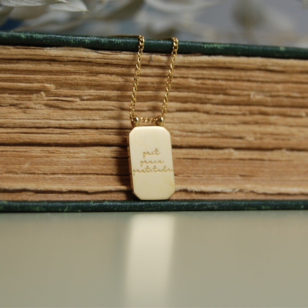Grit Grace Gratitude - note to self mantra personal message dainty pendant necklace - Mantra by MantraBand