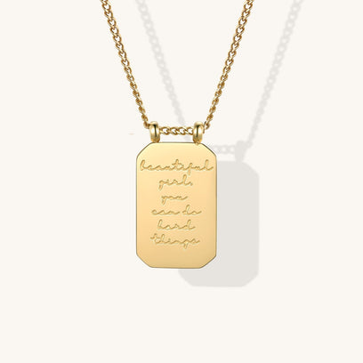 Beautiful Girl You Can Do Hard Things - note to self mantra personal message dainty pendant necklace - Mantra by MantraBand