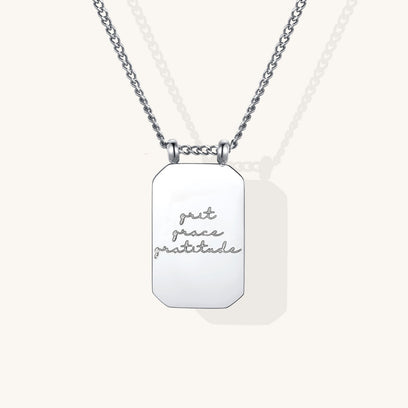 Grit Grace Gratitude - note to self mantra personal message dainty pendant necklace - Mantra by MantraBand