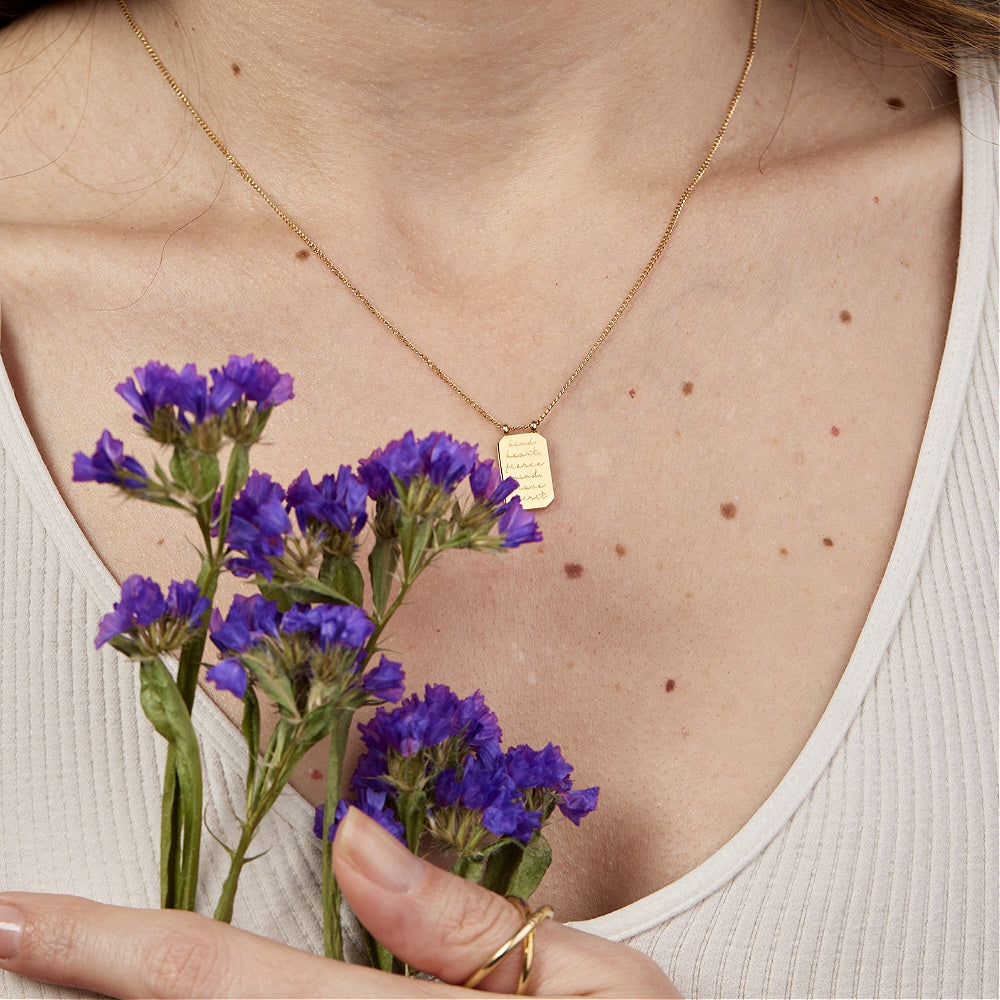 Kind Heart Fierce Mind Brave Spirit - note to self mantra personal message dainty pendant necklace - Mantra by MantraBand