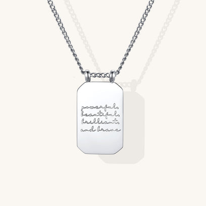 Powerful Beautiful Brilliant And Brave - note to self mantra personal message dainty pendant necklace - Mantra by MantraBand