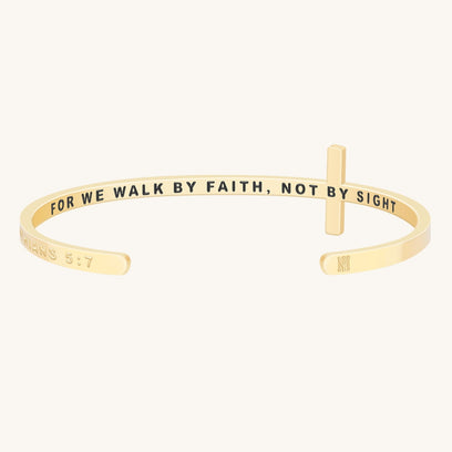 Cross Bracelet - Bible Verse Corinthians 2:7 - For We Walk By Faith Not By Sight - Mantra by MantraBand