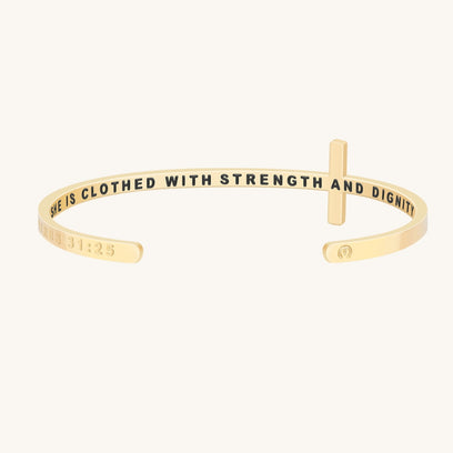 Cross Bracelet - Bible Verse Proverbs 31:25 - She Is Clothed With Strength And Dignity - Mantra by MantraBand