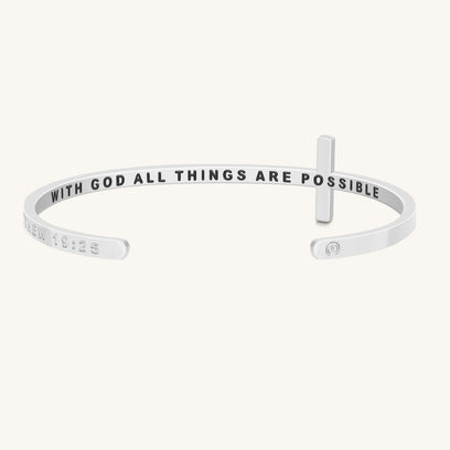 Cross Bracelet - Bible Verse Matthew 19:26 - With God All Things Are Possible - Mantra by MantraBand