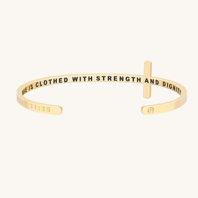 Cross Bracelet - Bible Verse Proverbs 31:25 - She Is Clothed With Strength And Dignity - Mantra by MantraBand